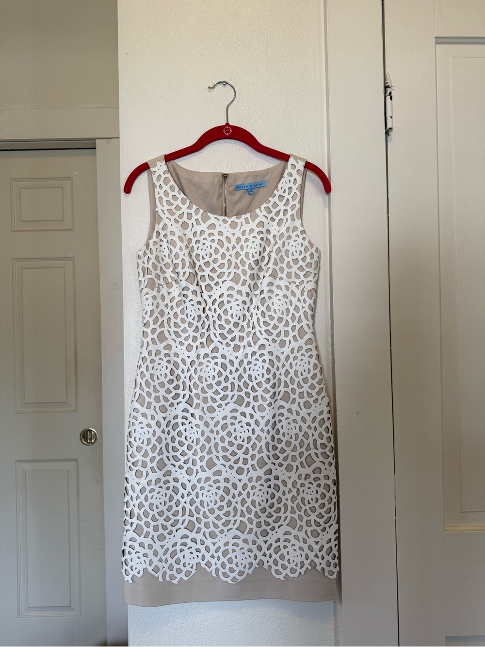 ANTONIO MELANI White Laser-Cut Midi Sheath Dress